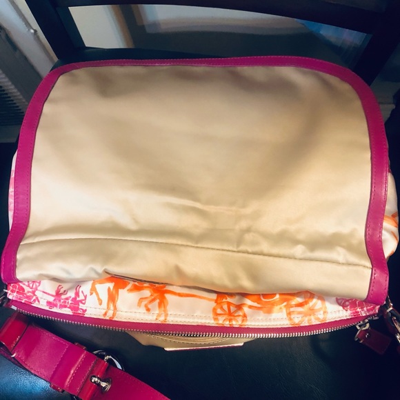 Coach Pink/cream Carriage Print Fabric and Patent Leather Flab Hobo. Price firm - Picture 6 of 9